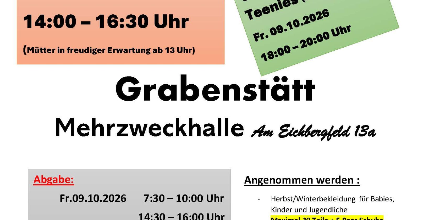 Teeniebazar Flyer-Nummernvergabe Oktober. 2026 Teeniebazar Flyer-Nummernvergabe Oktober. 2026