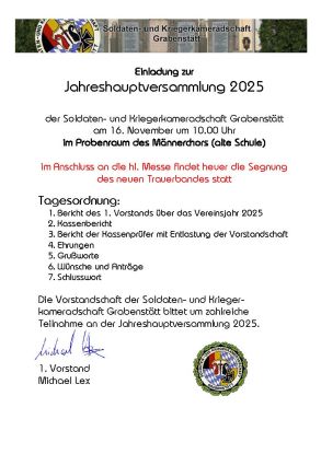 Einladung zur JHV2025, © ©Soldaten- und Kriegerkameradschaft Grabenstätt Einladung zur JHV2025, © ©Soldaten- und Kriegerkameradschaft Grabenstätt