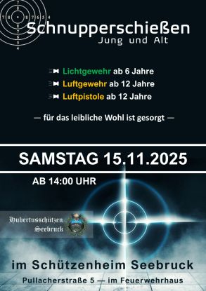 Schnupperschießen 15.11.2025, © Schützengesellschaft Seebruck Schnupperschießen 15.11.2025, © Schützengesellschaft Seebruck