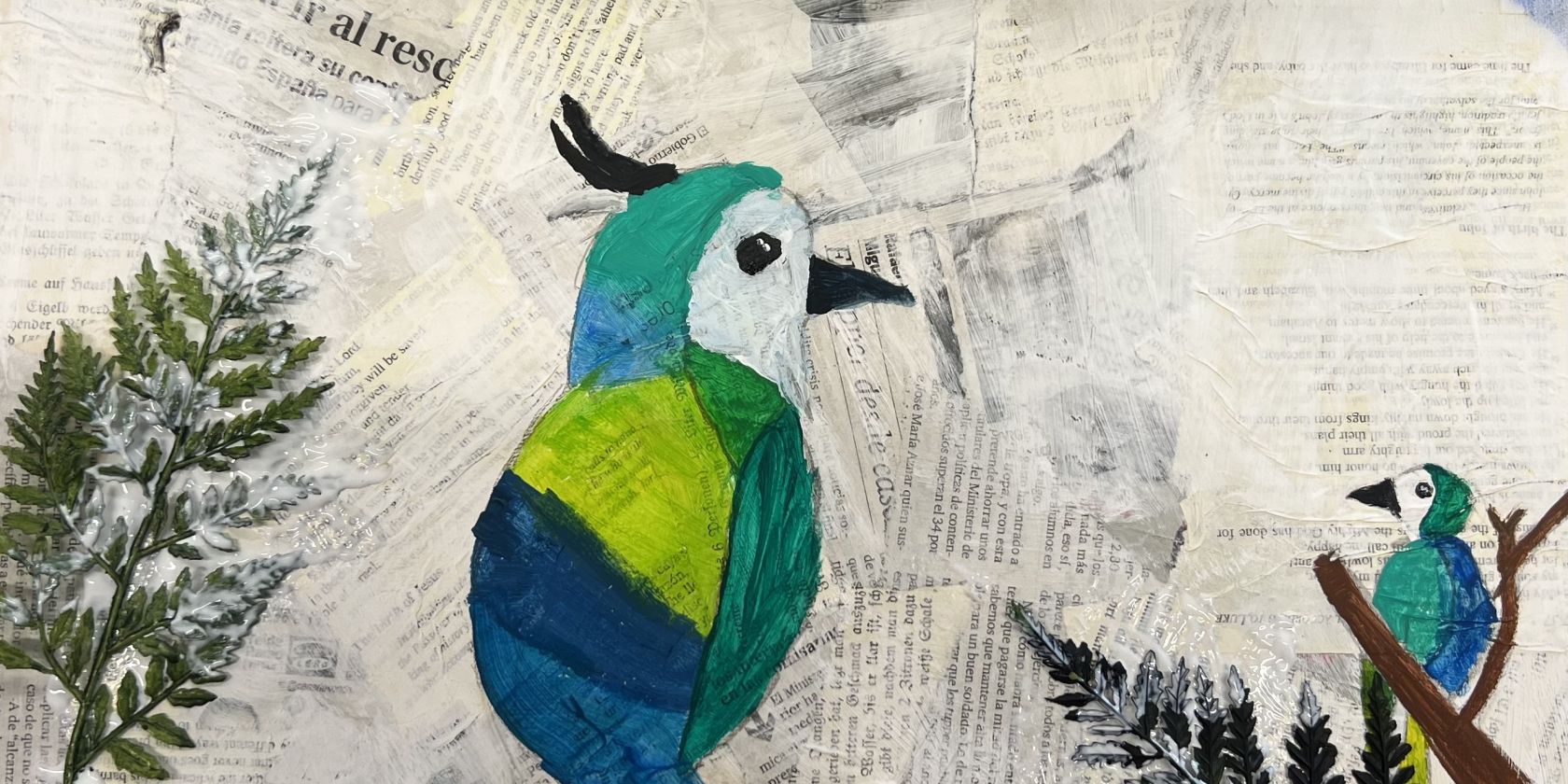Malbeispiel Vögel sitzend am Ast, © Atelier ARTESANA
