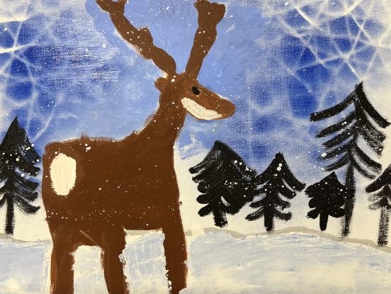 Malbeispiel Hirsch in der Winterlandschaft, © Atelier ARTESANA