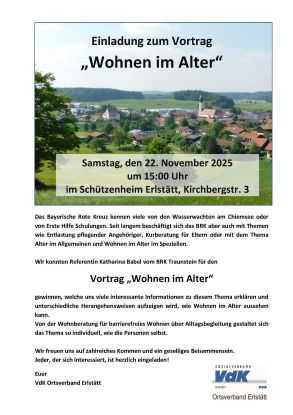 VdK Ortsverband Erlstätt: Vortrag "Wohnen im Alter", © ©VdK Ortsverband Erlstätt